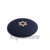 כיפה סרוגה בעבודת יד בצבע כחול עם רקמת מגן דוד בצבע זהב